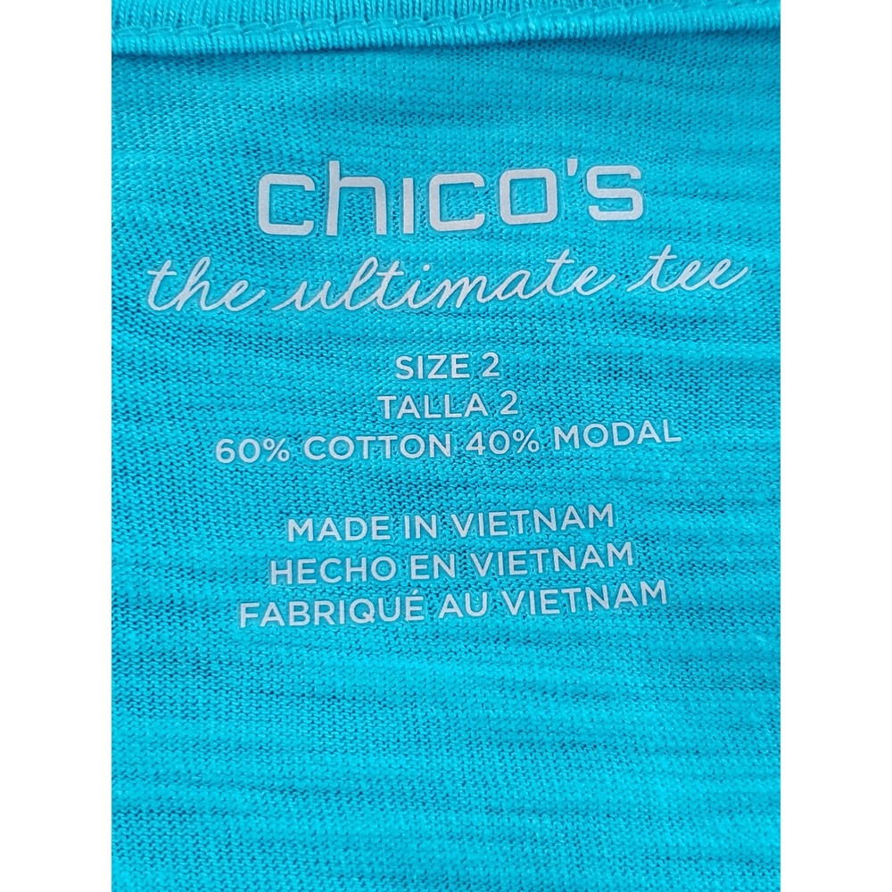 Chico's Open Front Cardigan‎ Size 2 Blue Long Sleeve Cotton Blend Longer Length - Picture 3 of 4
